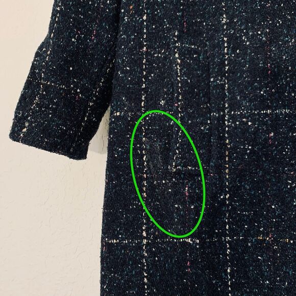 Vintage 80s Women L/XL* Coat Black Tweed Speckled Wool Leather Button Mod Gogo - Picture 10 of 15